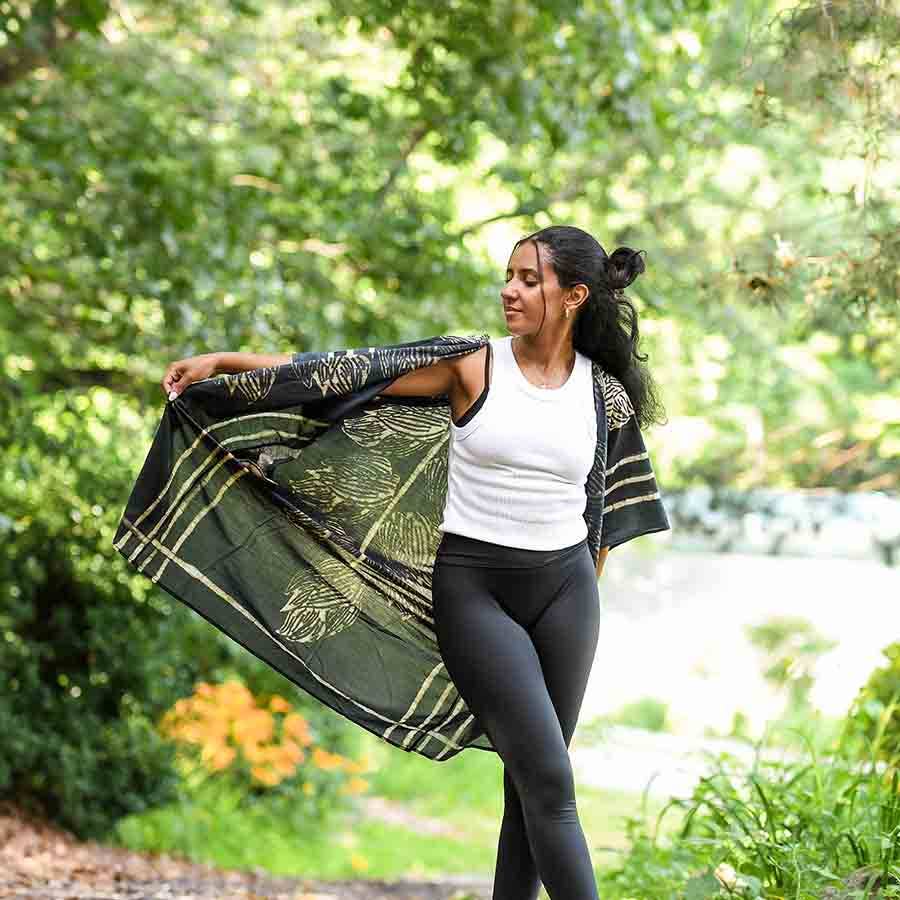 Jungle Black Lounge Kimono/Robe Beach Coverup by Ichcha - Maine Yarn & Fiber Supply