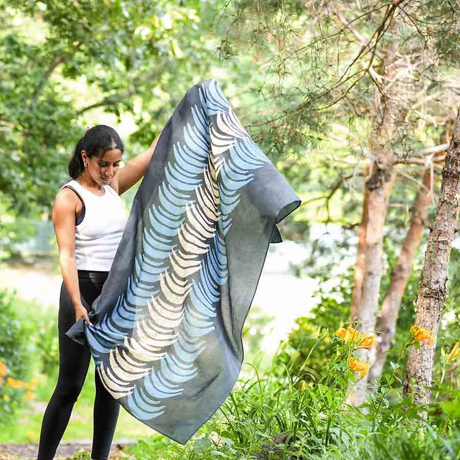 Crescent Blue Moon Block Print Scarf by Ichcha - Maine Yarn & Fiber Supply