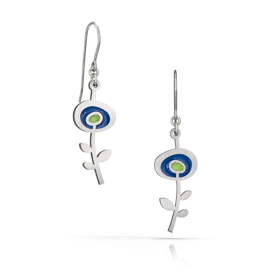 Flower Bud Earrings in Navy/Lime by Spark Metal Studio