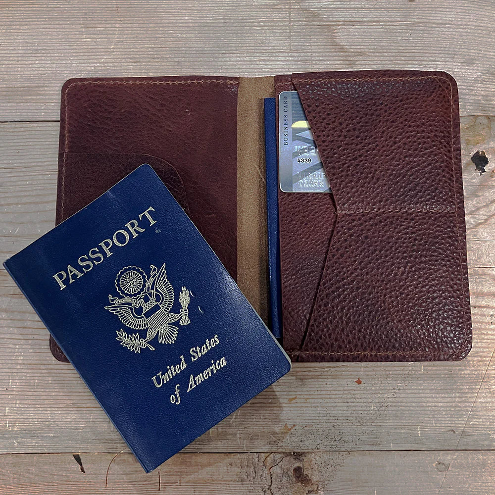 Brown Bison Leather Passport Wallet with Airtag Holder by Rogue Industries