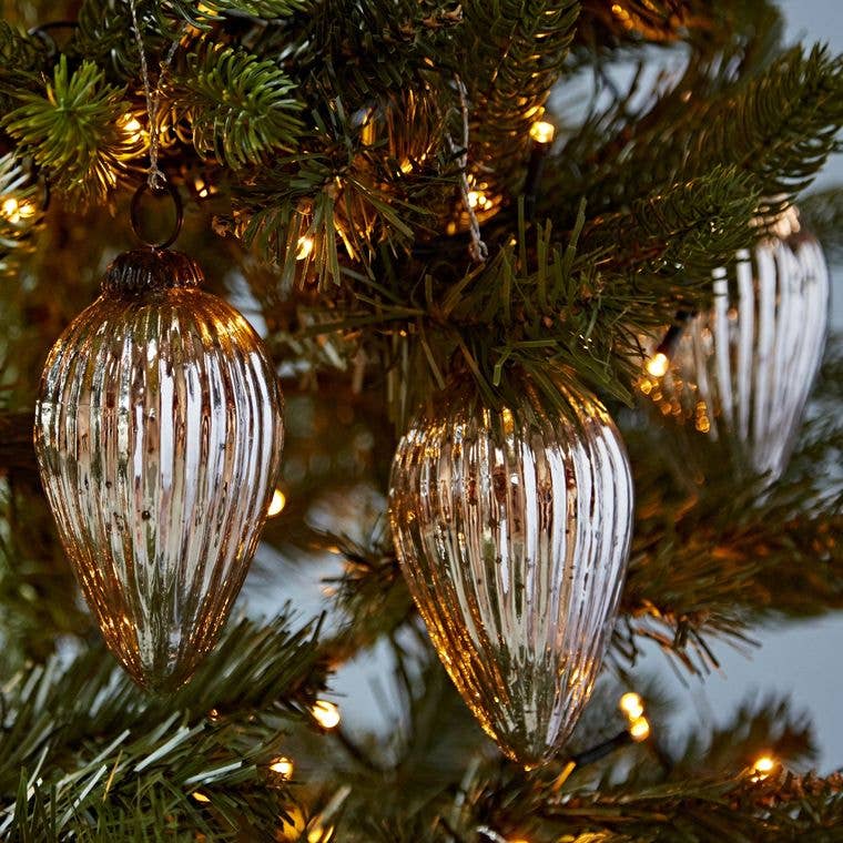 Antique Effect Glass Teardrop Christmas Baubles by Paper High UK