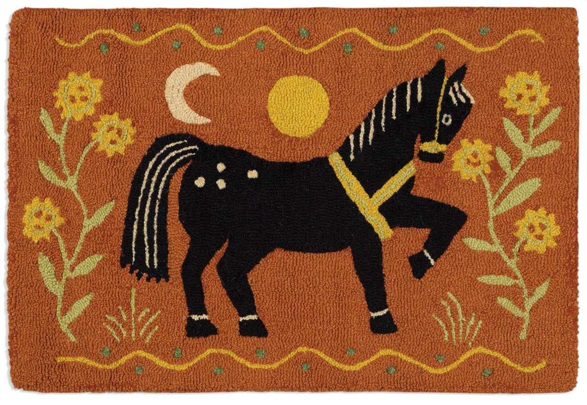Chandler 4 Corners - Black Pony Dreams 2x3 rug with flowers and horse - Maine Yarn & Fiber Supply