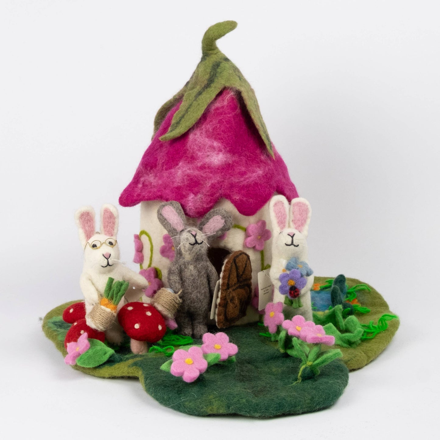 Felt Pink Fairy Cottage Playset For Finger Puppets by The Winding Road