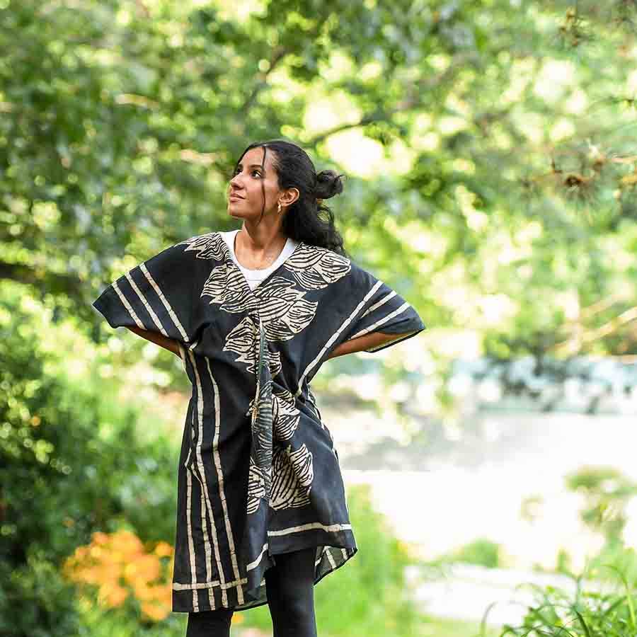 Jungle Black Lounge Kimono/Robe Beach Coverup by Ichcha - Maine Yarn & Fiber Supply