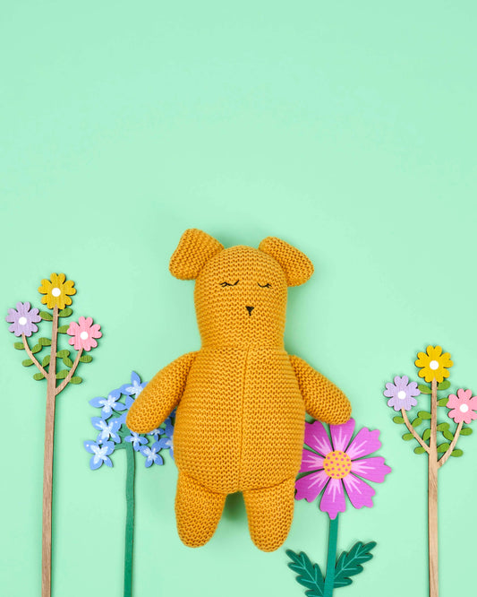Organic Cotton Knitted Mustard Teddy Bear Toy by Best Years
