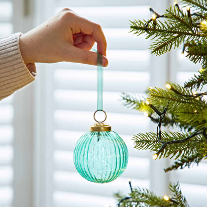 Recycled Glass Ribbed Baubles (3 colors) by Paper High UK