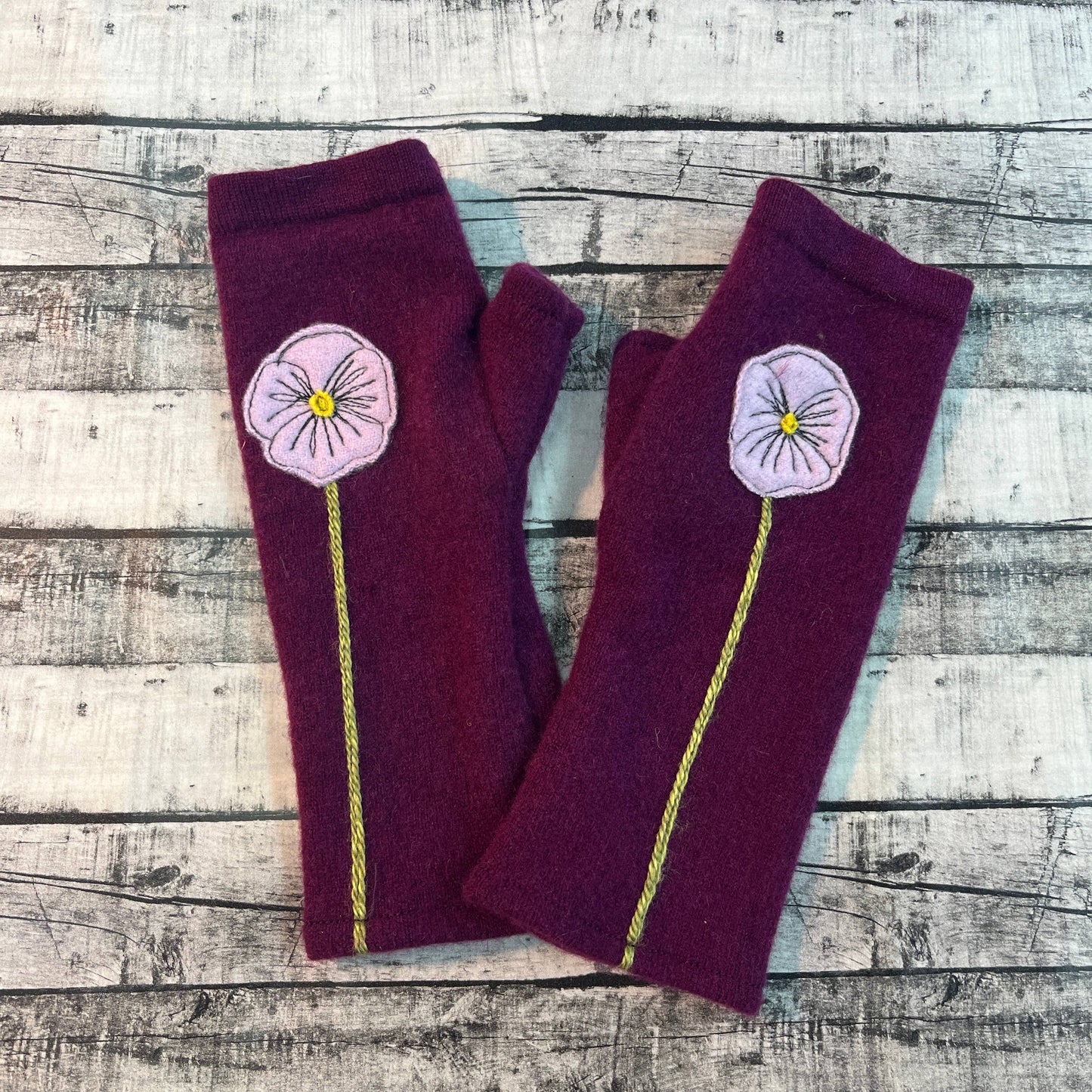 Pansy on Plum - Fingerless Cashmere Gloves from Sardine Clothing Co.