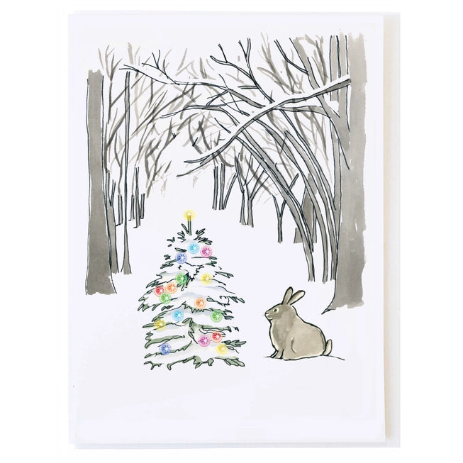 Rabbit Tree - Holiday SIngle Greeting Card by Molly O