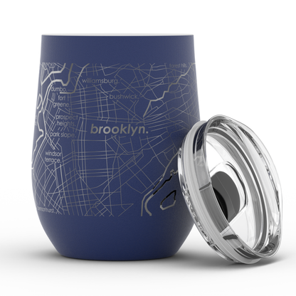 Bangor, ME Map - 12 oz Insulated Wine Tumbler in Midnight Blue by Well Told