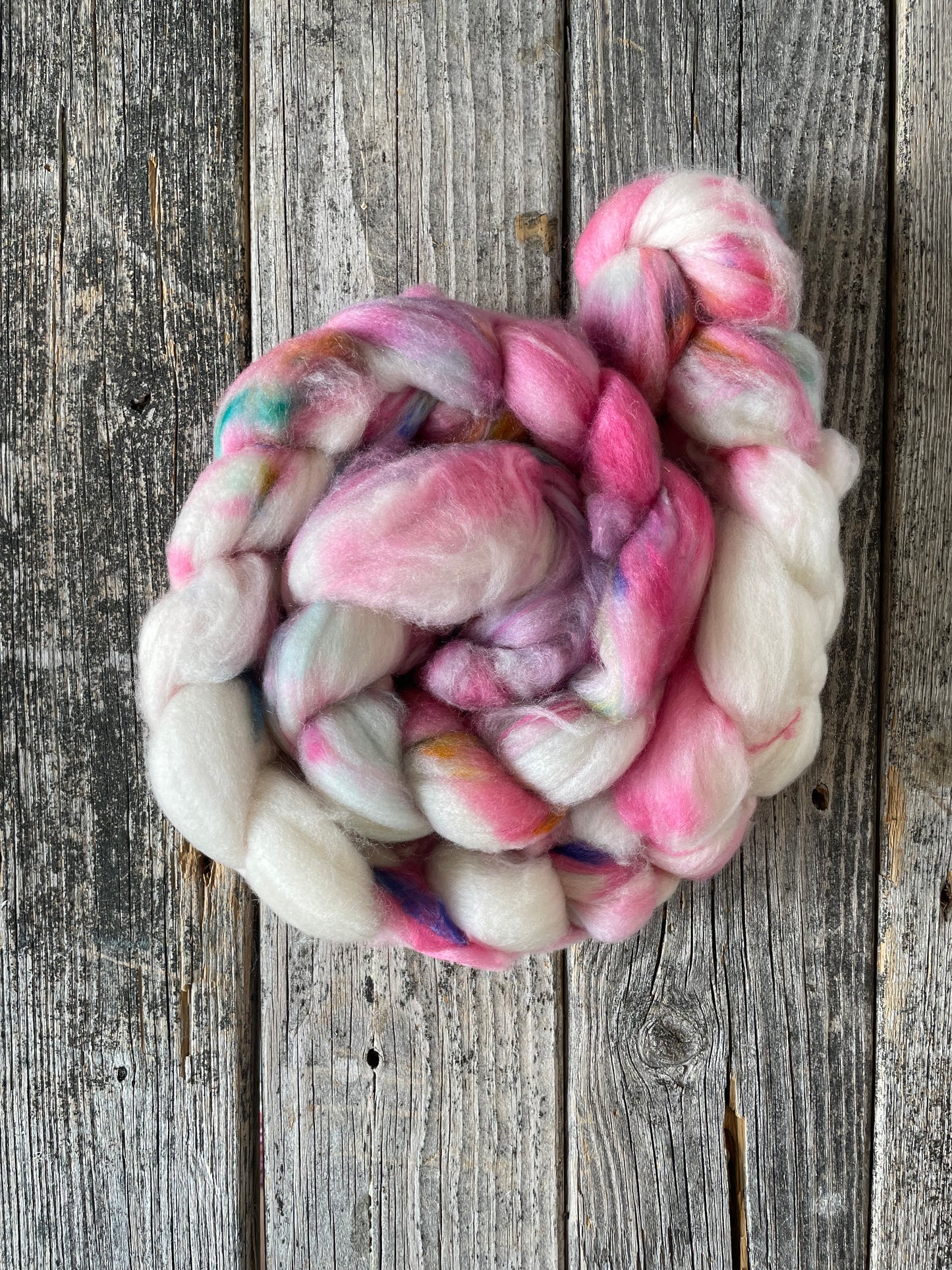 Hand Dyed 75% Wool / 15% Cashmere / 10% Silk Top Fiber Braid 5.47oz “Cancun”