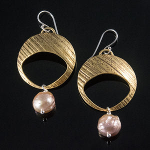 Sea Cave Earrings with Freshwater Pearls in Brass by Ashley May Jewelry