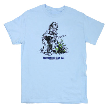 Blueberries for Sal Kuplink! Unisex Adult Blue T-Shirt by Liberty Graphics