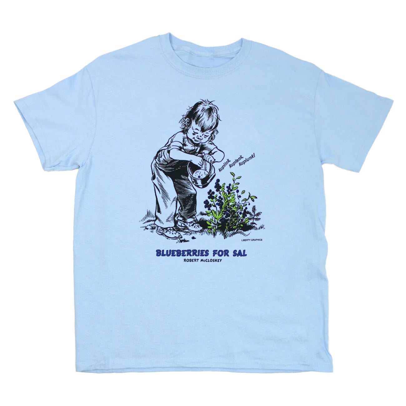 Blueberries for Sal Kuplink! Youth Blue T-Shirt by Liberty Graphics