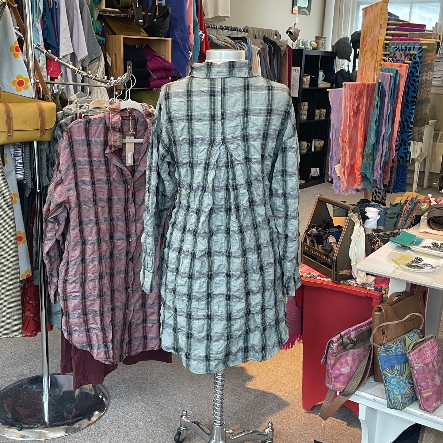 Anorak Crinkle Plaid In Myrtle by Cut Loose Clothing