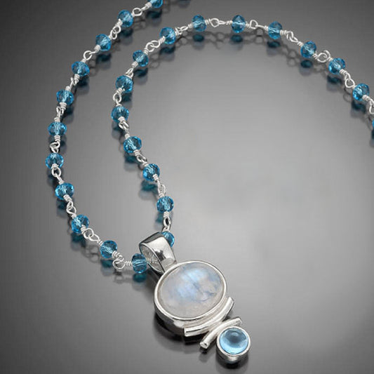 Rainbow Moonstone and Blue Topaz with Sterling Silver Necklace by Sonoma Art Works