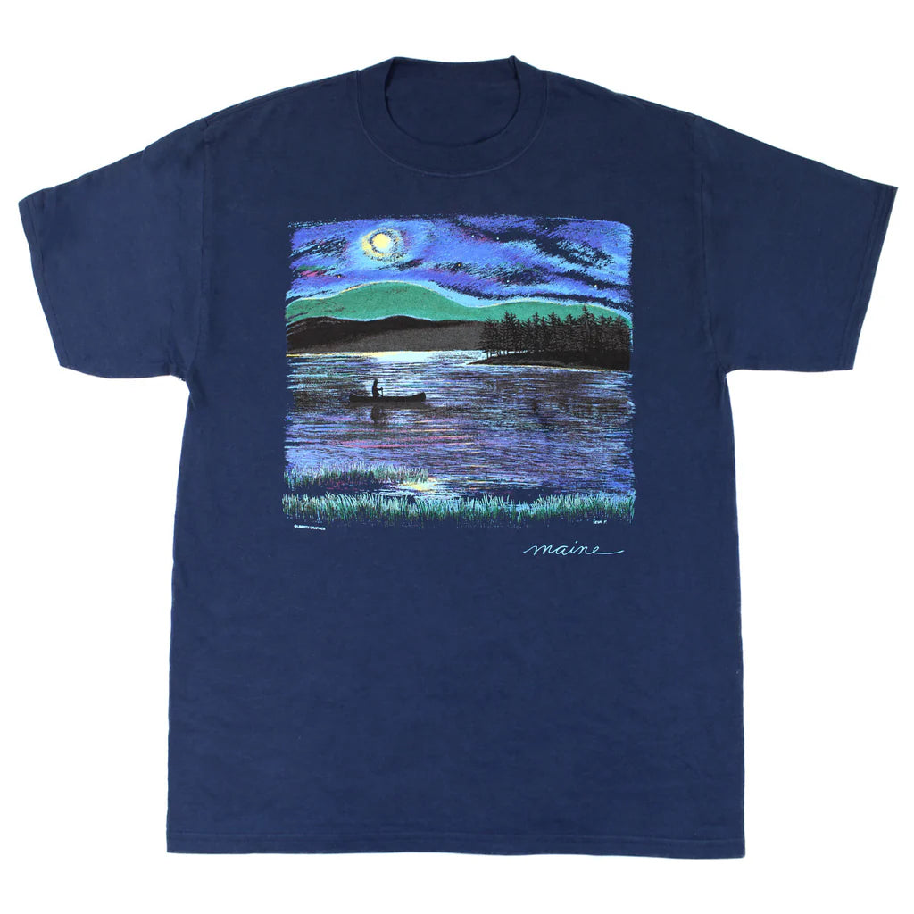 Canoe n' Moon Unisex Adult T-Shirt in Navy by Liberty Graphics - Maine Yarn & Fiber Supply