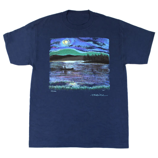 Canoe n' Moon Unisex Adult T-Shirt in Navy by Liberty Graphics - Maine Yarn & Fiber Supply