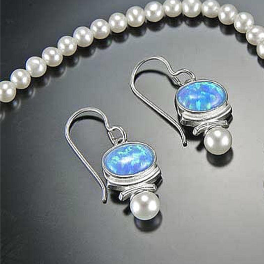 Elegant Opal and Pearl with Sterling Silver Earrings by Sonoma Art Works