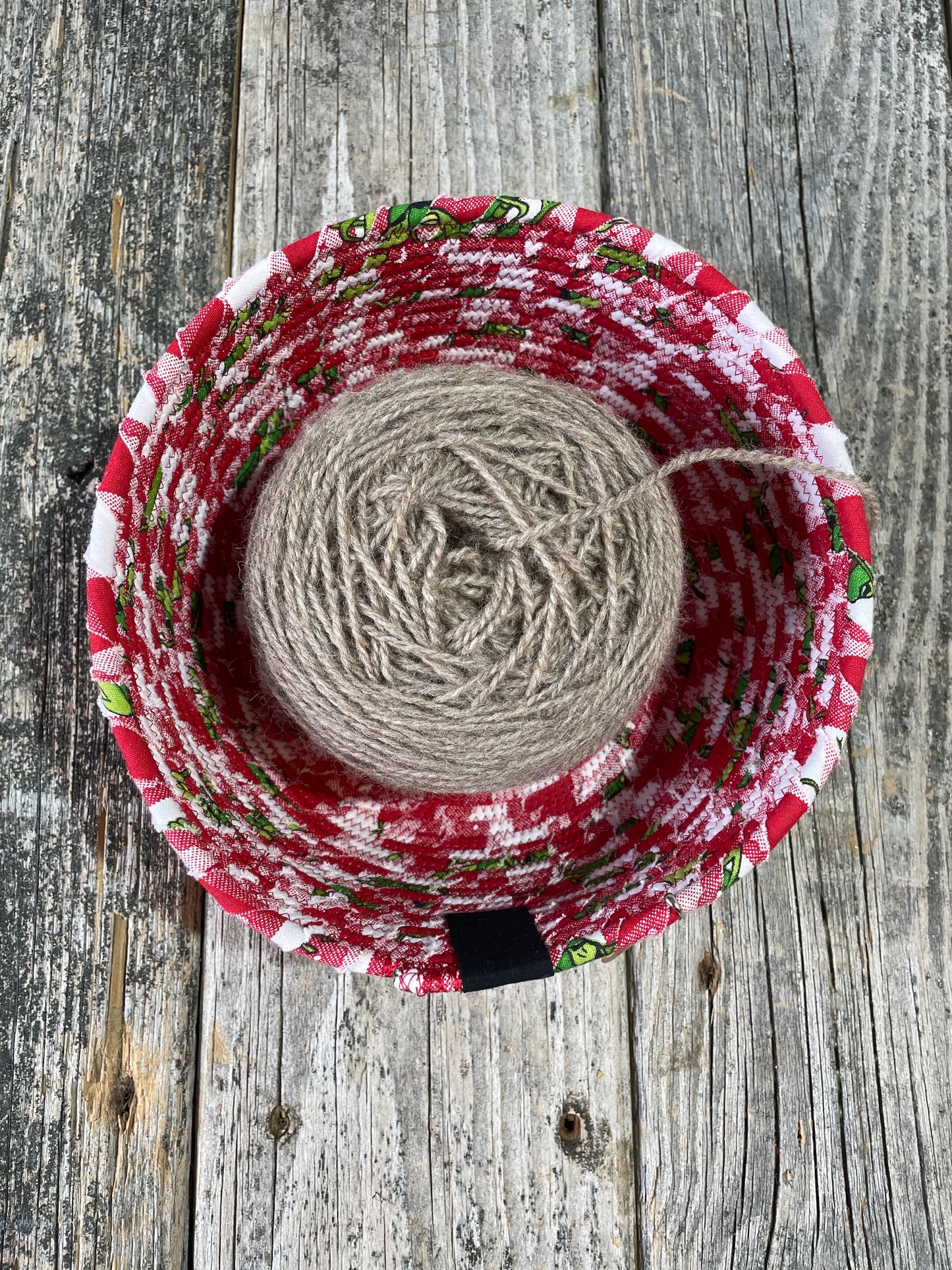 Red & Green 1 - Handmade Fabric/Rope Project Bowls by TkPomroy/The Wooly Ghost