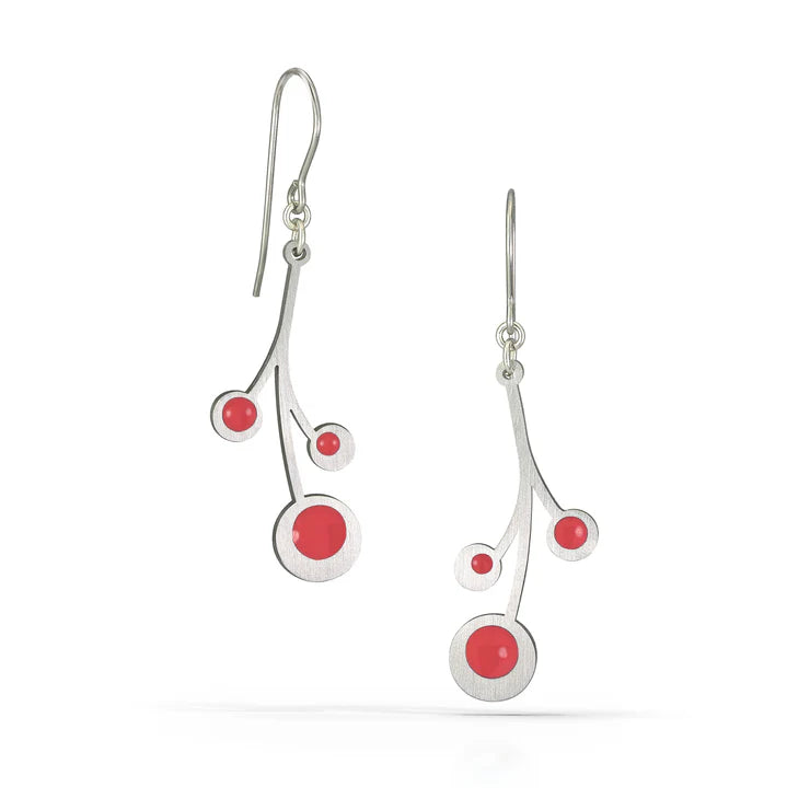 Snowberry Earrings in Red by Spark Metal Studio - Maine Yarn & Fiber Supply