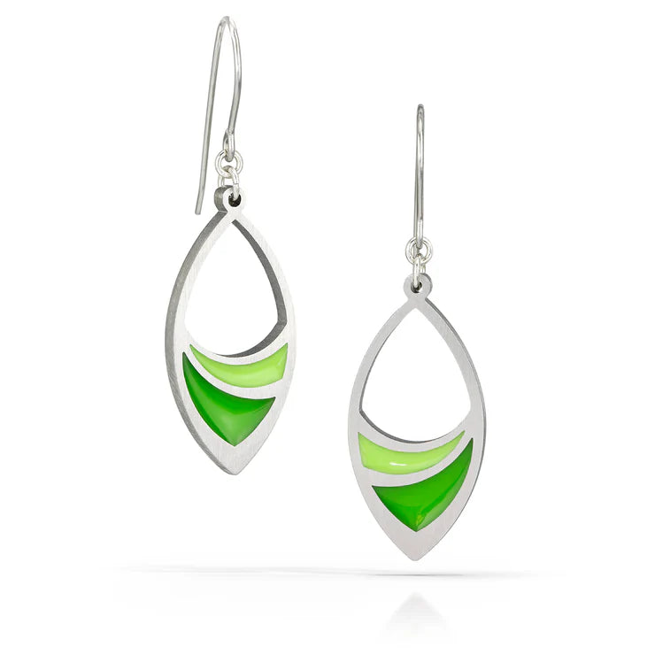 Leafwrap Earrings in Greens by Spark Metal Studio - Maine Yarn & Fiber Supply