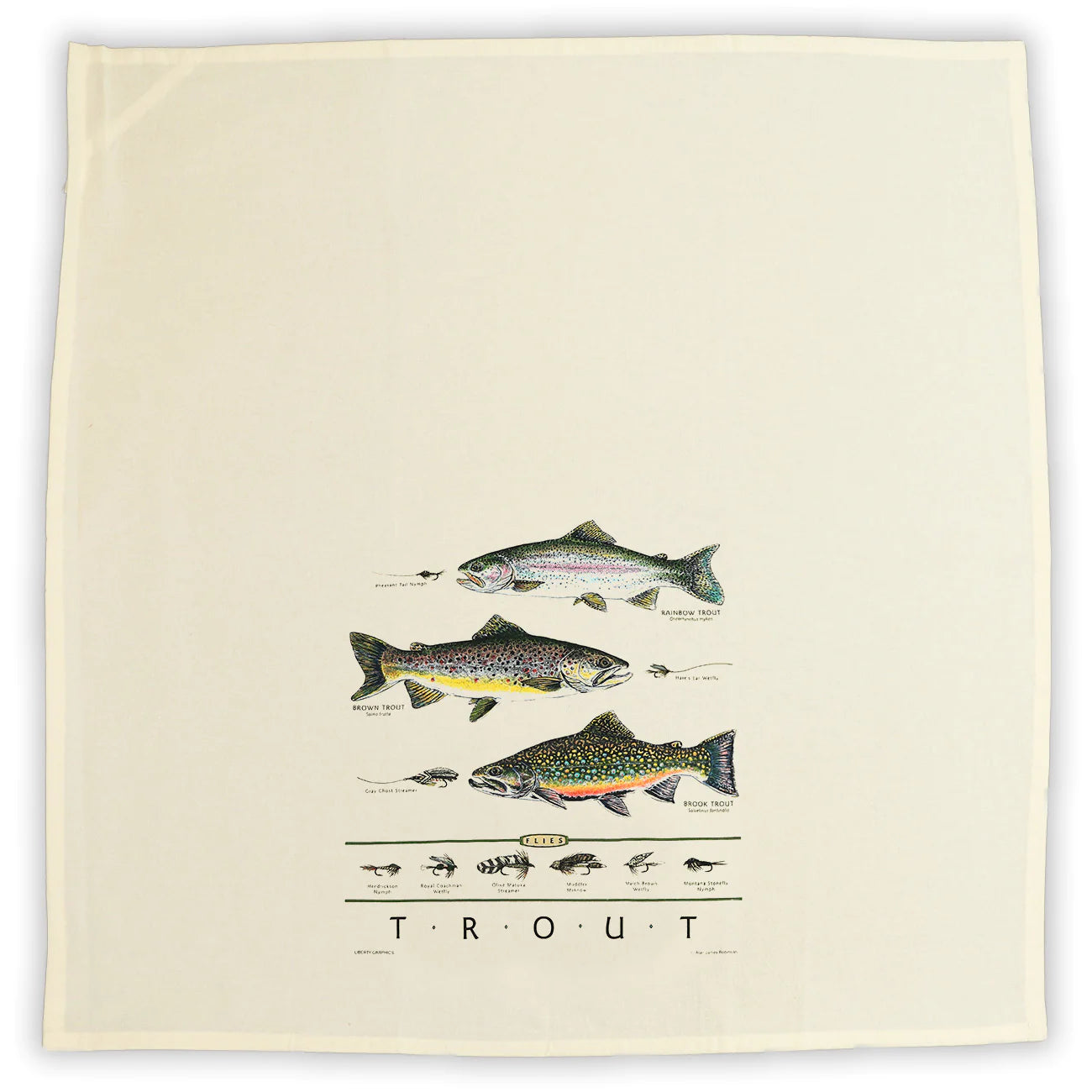 Trout & Flies - Flour Sack Tea Towel by Liberty Graphics