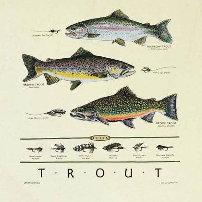 Trout & Flies Long Sleeve Adult Unisex T-Shirt in Natural by Liberty Graphics