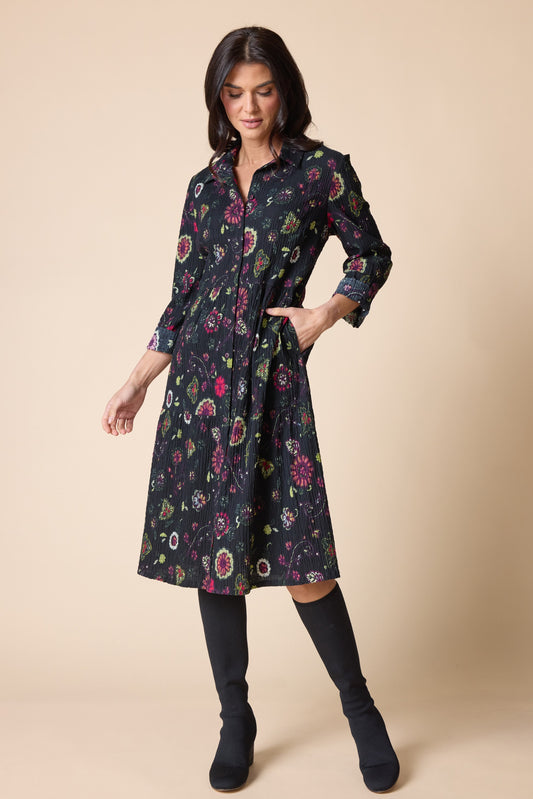2026 Crinkle Cotton Floral Lanai Dress in Black by Habitat Clothing - Maine Yarn & Fiber Supply