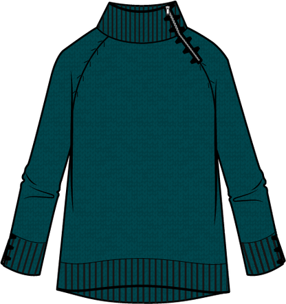 Harvest Tweed Zip Neck Sweater in Juniper by Habitat Clothing