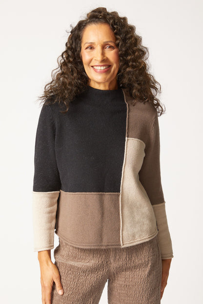 Yin Yang Funnel Neck Pullover in Truffle by Habitat Clothing