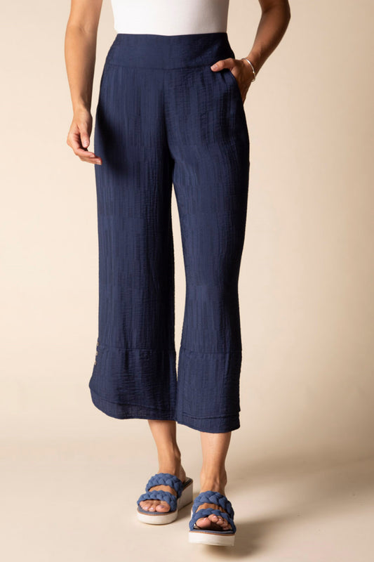 2026 Soft Rayon Jacquard Wide Leg Crop Pant in Navy by Habitat Clothing - Maine Yarn & Fiber Supply