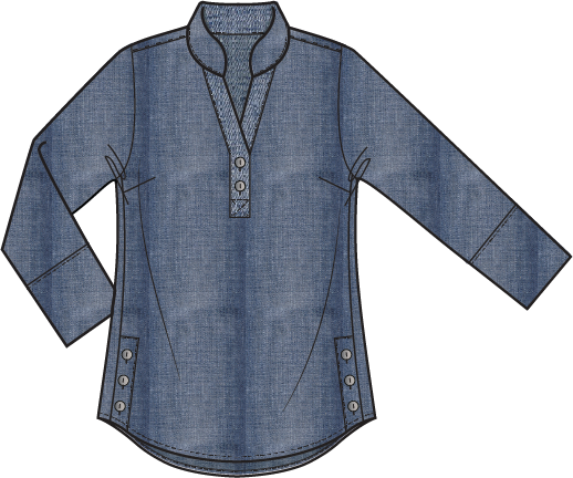 AAAAAA Perfect Travel Denim Half Placket Pullover in Medium Denim by Habitat Clothing - Maine Yarn & Fiber Supply