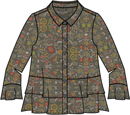 AAAAAA Rayon Crepe Garden Flounce Shirt in Olive by Habitat Clothing - Maine Yarn & Fiber Supply