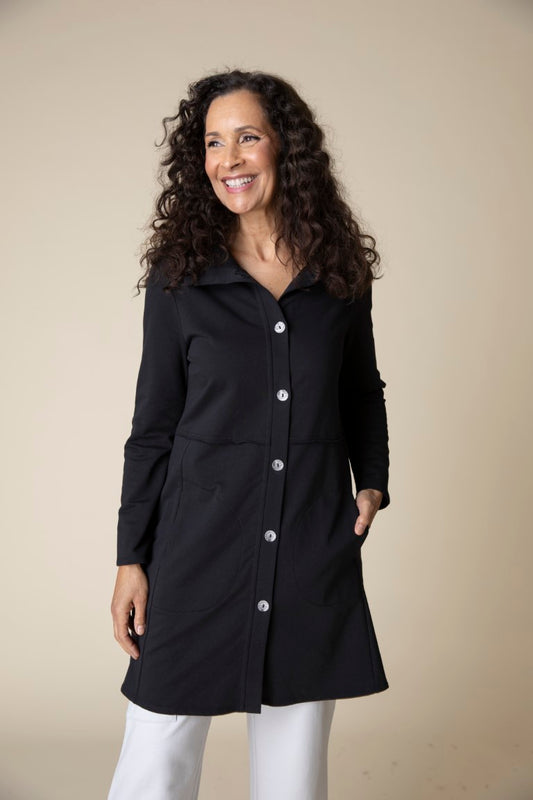 French Terry Car Coat in Black by Habitat Clothing