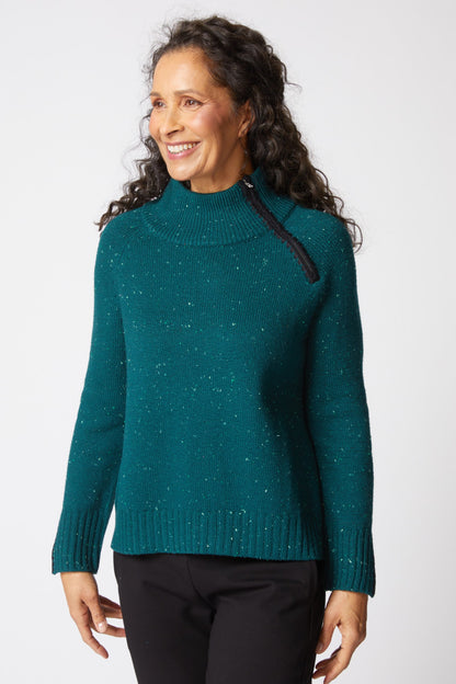 Harvest Tweed Zip Neck Sweater in Juniper by Habitat Clothing