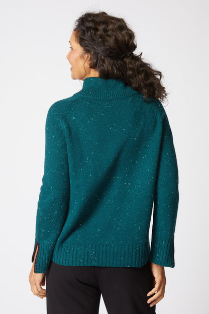 Harvest Tweed Zip Neck Sweater in Juniper by Habitat Clothing
