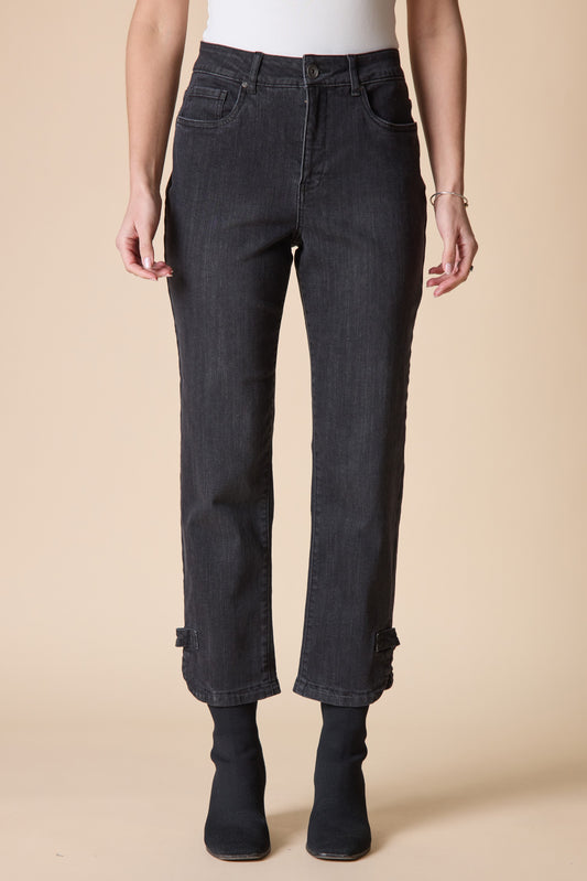 AAAAAAA Stretch Denim Button Tab Hem Jean in Black Denim by Habitat Clothing - Maine Yarn & Fiber Supply