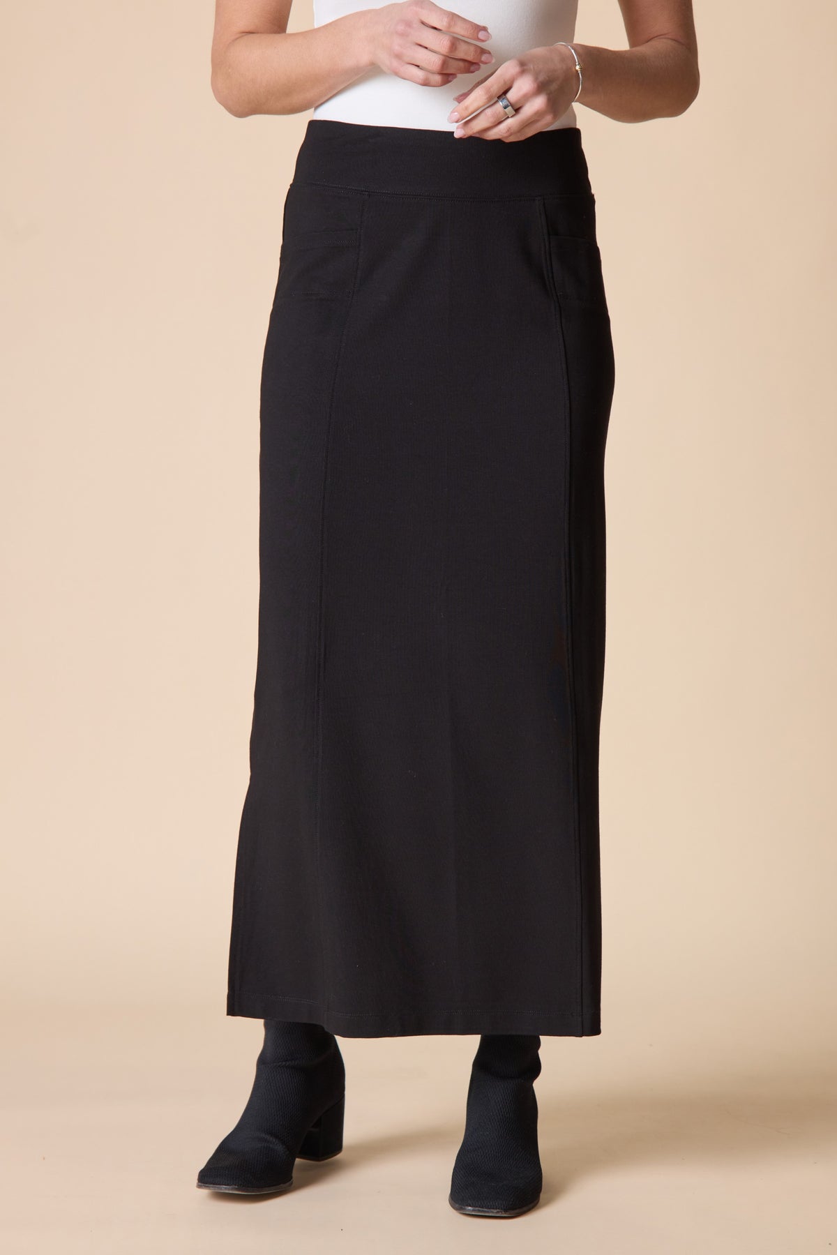 2026 Core Travel Knit Straight Skirt in Black by Habitat Clothing - Maine Yarn & Fiber Supply