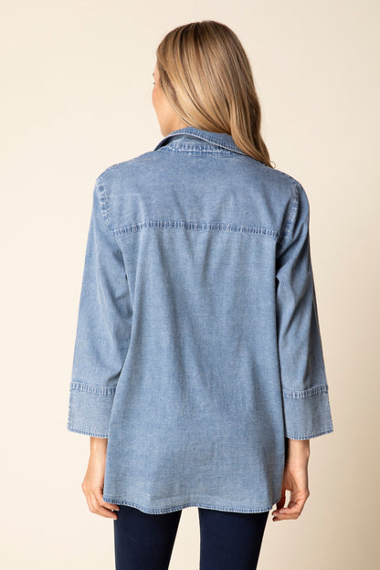 2026 The One Perfect Travel Shirt in Light Denim by Habitat Clothing - Maine Yarn & Fiber Supply