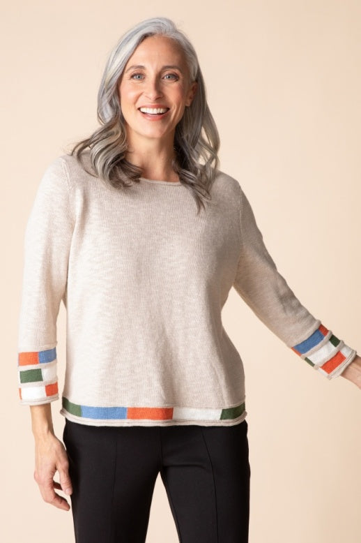 AAAAAA Autumn Cotton Mosaic Pullover Sweater in Dove by Habitat Clothing - Maine Yarn & Fiber Supply