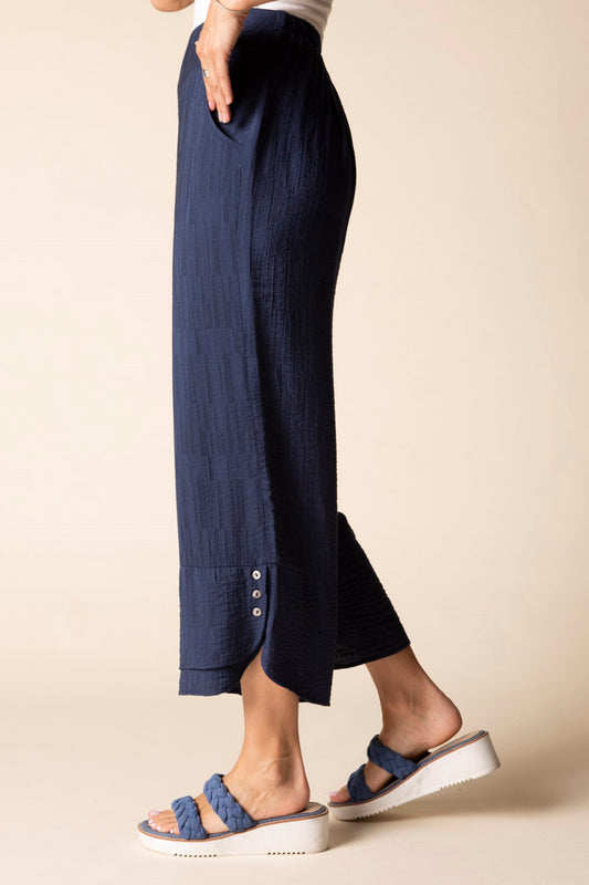 2026 Soft Rayon Jacquard Wide Leg Crop Pant in Navy by Habitat Clothing - Maine Yarn & Fiber Supply
