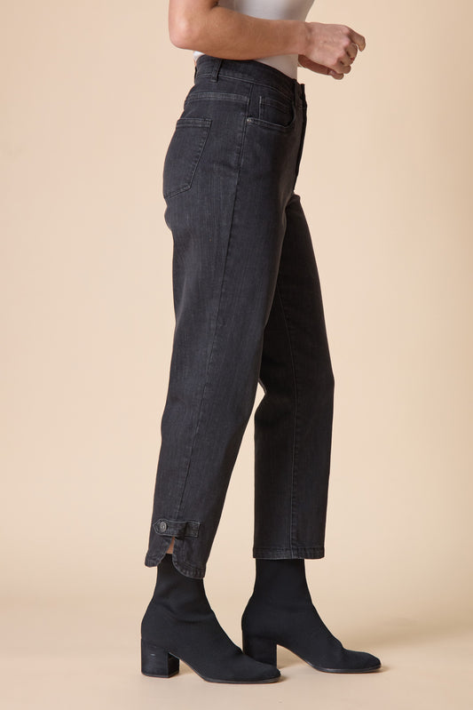 AAAAAAA Stretch Denim Button Tab Hem Jean in Black Denim by Habitat Clothing - Maine Yarn & Fiber Supply