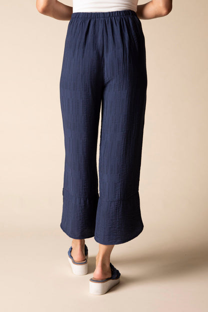 2026 Soft Rayon Jacquard Wide Leg Crop Pant in Navy by Habitat Clothing - Maine Yarn & Fiber Supply