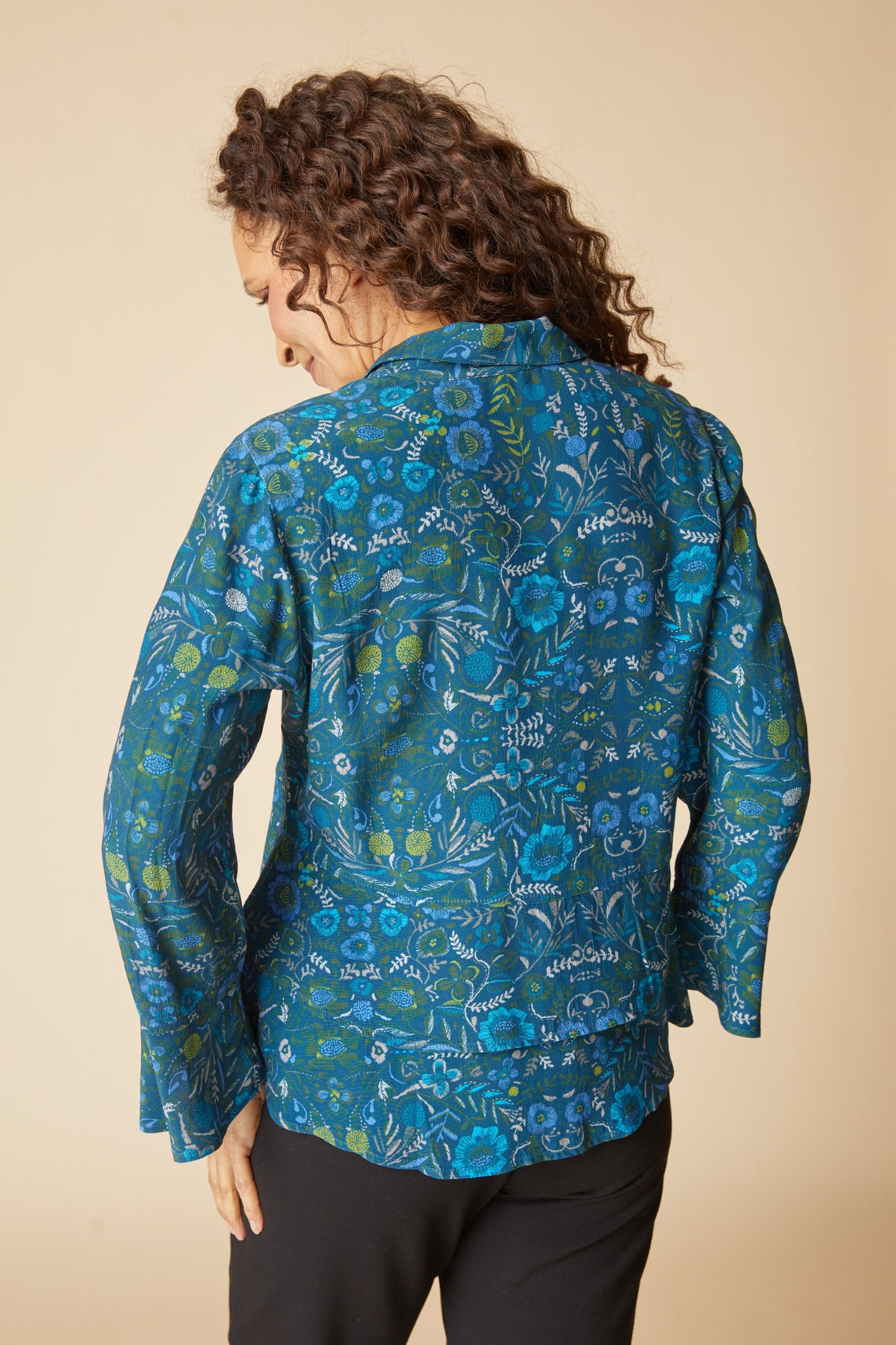 AAAAAA Rayon Crepe Garden Flounce Shirt in Lagoon by Habitat Clothing - Maine Yarn & Fiber Supply