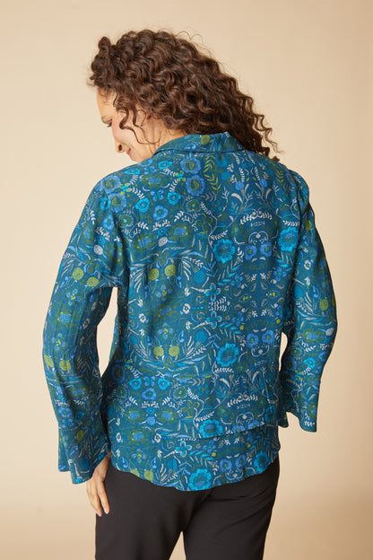 AAAAAA Rayon Crepe Garden Flounce Shirt in Lagoon by Habitat Clothing - Maine Yarn & Fiber Supply
