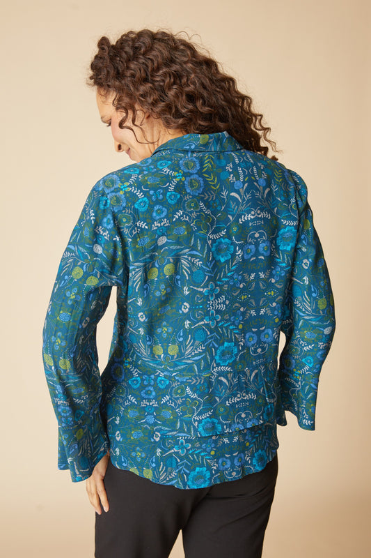 AAAAAA Rayon Crepe Garden Flounce Shirt in Lagoon by Habitat Clothing - Maine Yarn & Fiber Supply
