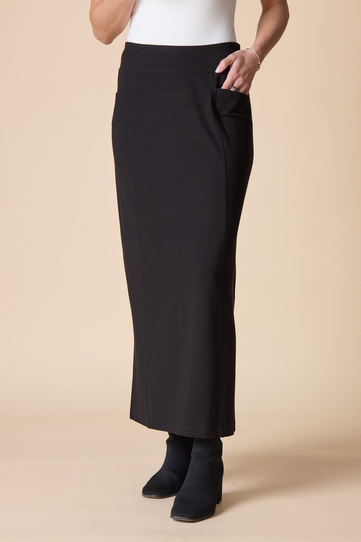2026 Core Travel Knit Straight Skirt in Black by Habitat Clothing - Maine Yarn & Fiber Supply