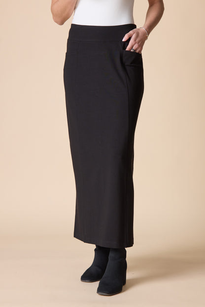 2026 Core Travel Knit Straight Skirt in Black by Habitat Clothing - Maine Yarn & Fiber Supply