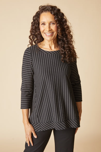 Core Travel Knit Stripe Pleat Back Tunic in Black by Habitat Clothing