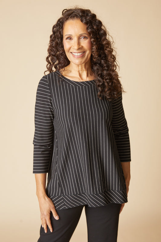 Core Travel Knit Stripe Pleat Back Tunic in Black by Habitat Clothing - Maine Yarn & Fiber Supply